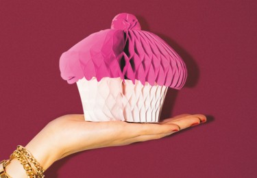 Female Hand Holding Pink Party Cupcake